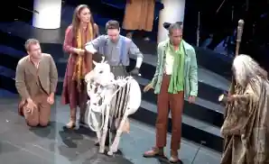 into the woods cast performing on stage.