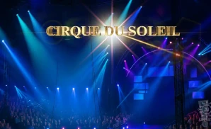 a photograph of an exciting cirque du soleil show taking place in a theater