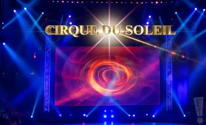 cirque du soleil - o acrobat performs aerial acrobatics above the audience.