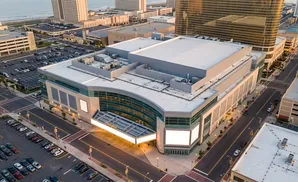 Aerial view of a casino and entertainment complex in Atlantic City, New Jersey.