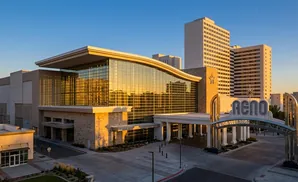A modern building with large glass windows and the 