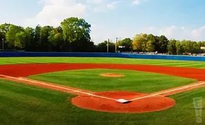 A baseball field on a sunny day.