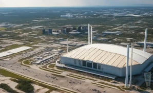 an aerial view of the alamodome during the day