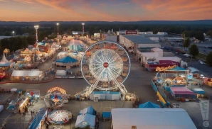 a professional promo picture of the allentown fairgrounds empty at sunset with clouds. 