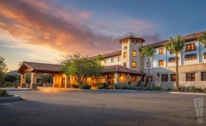 a cinematic ultra-realistic photograph of coach house capistrano in san juan capistrano, california, captured at sunset. 