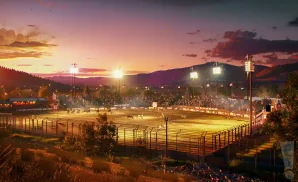 an ultra-realistic image of the cody stampede at sunset