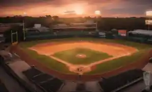 an exterior picture of the ed smith stadium during the sunset