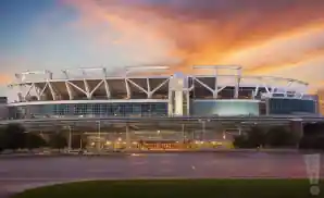 an interior picture of the fedexfield from the last attendant row during the sunset