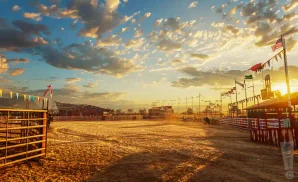 a realistic image of the hamel rodeo at the corcoran lions park at sunset