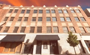 a promotional exterior photo of helium comedy club philadelphia, located in philadelphia, pennsylvania, captured at golden hour.