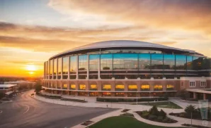 a picture of the highmark stadium first attendant row during the sunset