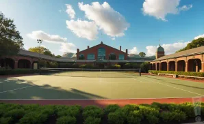 an exterior promotional venue picture of the international tennis hall of fame during the day 