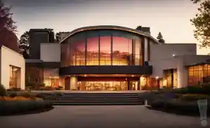 an exterior picture of the main entrance picture of the queen elizabeth theatre vancouver during sunset