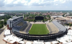an aerial picture of the rossade stadium during a cloudy day