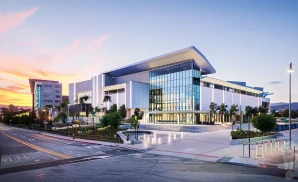 an exterior promotional venue picture of safe credit union performing arts center with a sunset sky