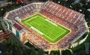 an aerial picture of the stanford stadium during the night