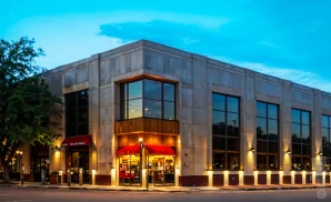 an exterior promotional venue picture of the echo lounge and music hall with a sunset sky