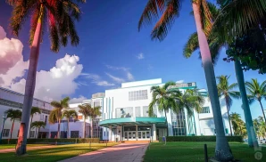 an exterior promotional venue picture of the fillmore miami beach at jackie gleason theater with a sunset sky