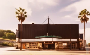 a promotional venue picture of the fonda theatre from across the street during sunset 
