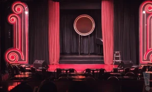 an interior promotional venue picture of the main room at the comedy store during a cloudy day 
