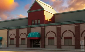 an exterior promotional venue picture of union transfer with a sunset sky