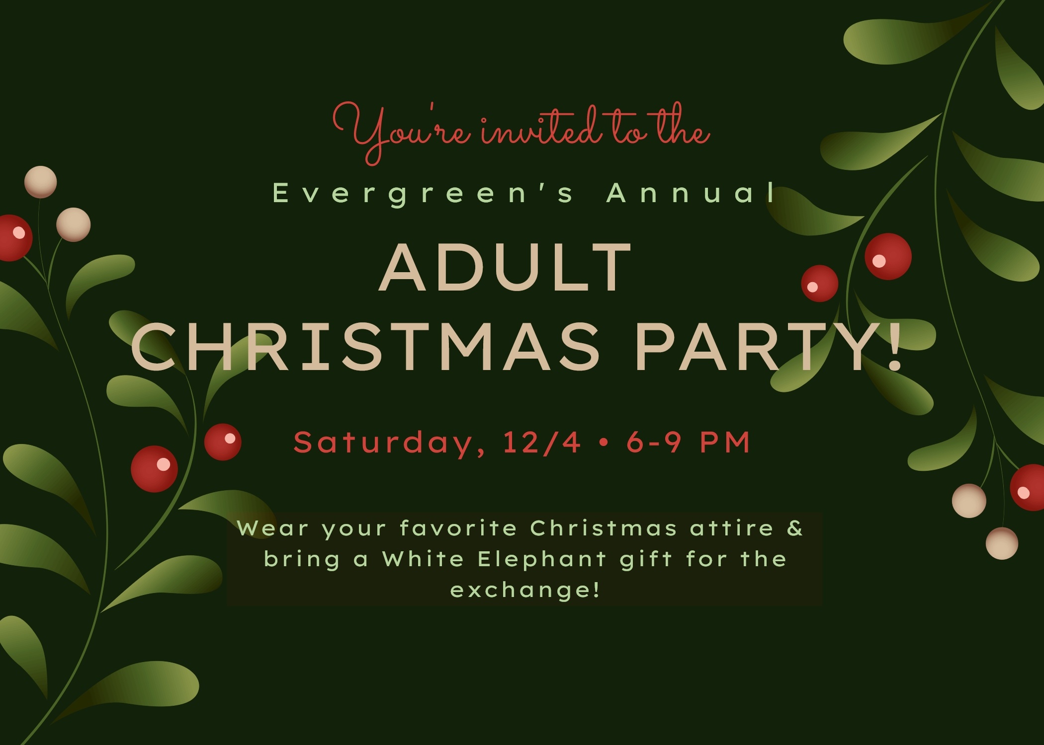 Adult Christmas Party | Evergreen Community Church