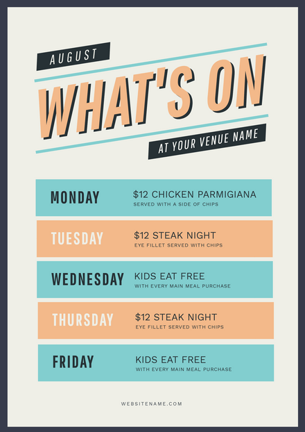 What's On / Gig Guide Listing Template - Block Color - Easil