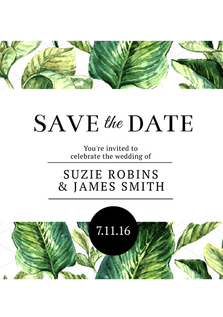 tropical green leaf save the date wedding invitation easil
