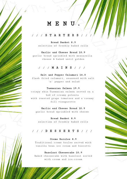 tropical palm green white diy menu template easil