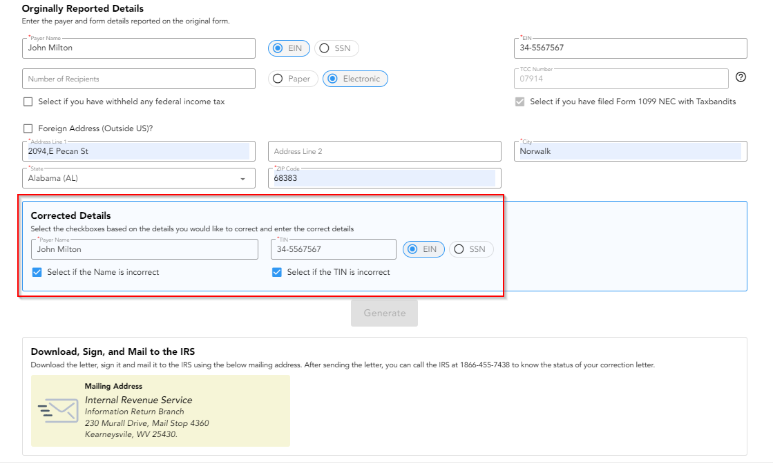 How do I correct Payer Name and/or TIN in 1099s?