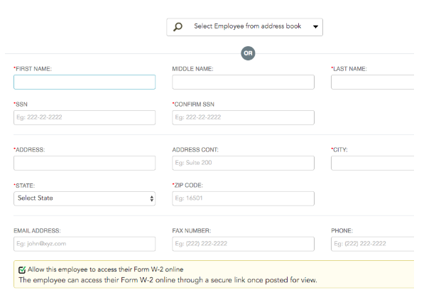Options to add employee W2 forms
