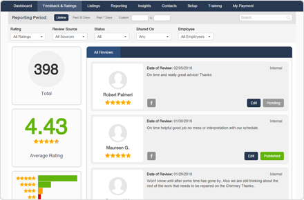 A review management dashboard on Reputation Loop