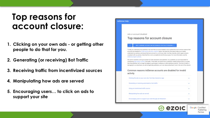 top reasons for banned in adsense