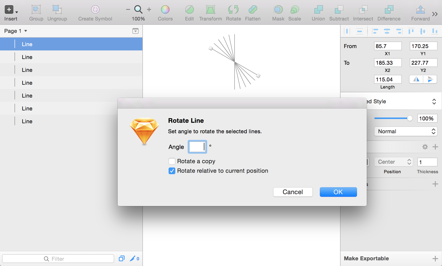 Screenshot of RotateLine