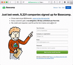 Basecamp’s signup form
