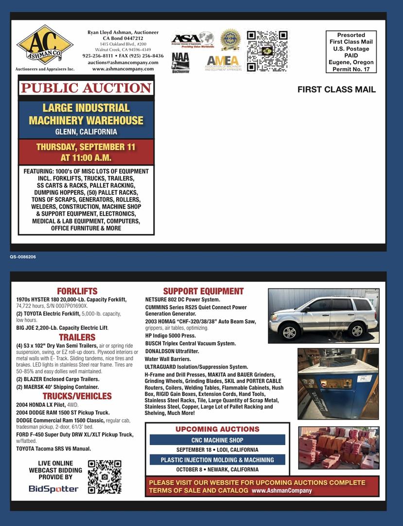 LARGE INDUSTRIAL MACHINERY WAREHOUSE LIQUIDATION 