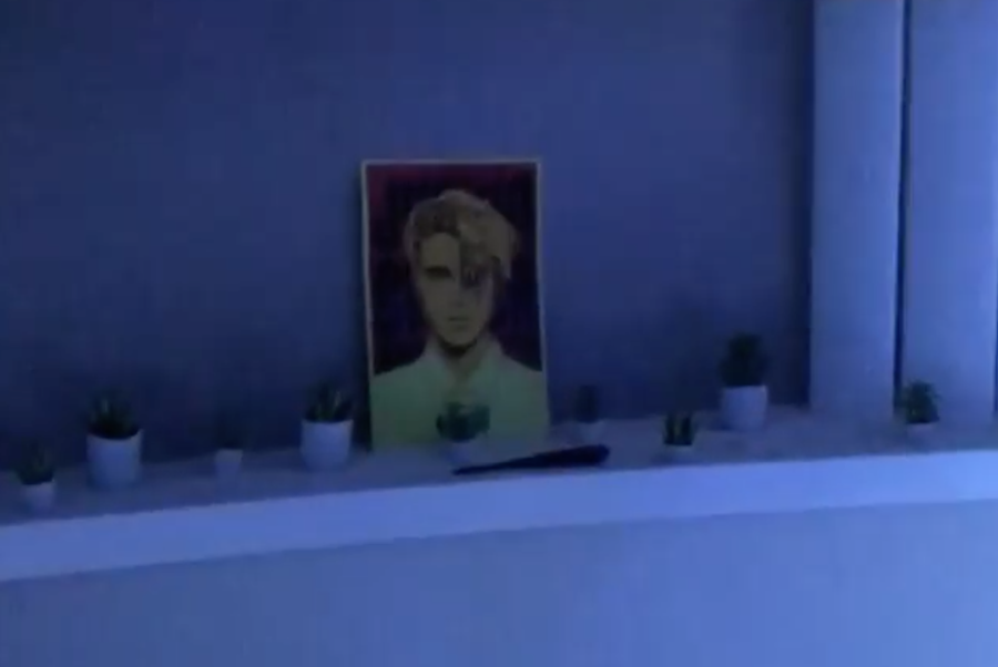 Justin Bieber is making beats in his home studio alongside a portrait of himself