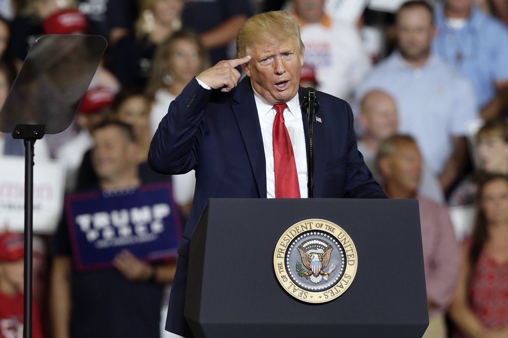 President Donald Trump speaks at a campaign rally in Greenville, N.C., Wednesday, July 17, 2019. (AP Photo/Gerry Broome) | FACTSWANTED President Donald Trump speaks at a campaign rally in Greenville, N.C., Wednesday, July 17, 2019. (AP Photo/Gerry Broome) | FACTSWANTED