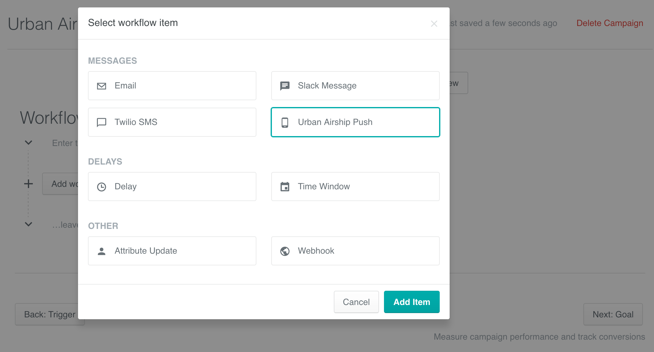 Campaign Setup - Add UA Push