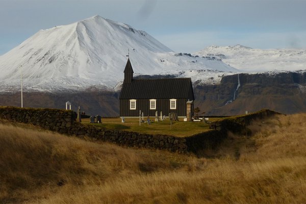 Church and cemetery at Búðir on Snæfellsnes Peninsula.