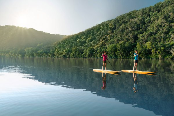 Paddle boarding on Lake Austin.