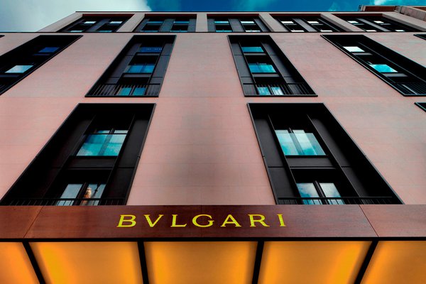 The facade of Bulgari Hotel, London, England.