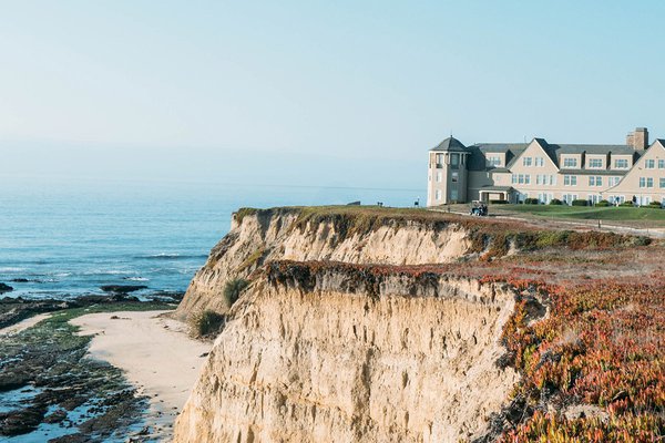 Panorama of Pelican Point Beach in Half Moon Bay, California.