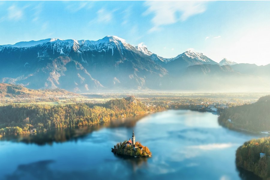 Aerial view of Bled Island, Slovenia