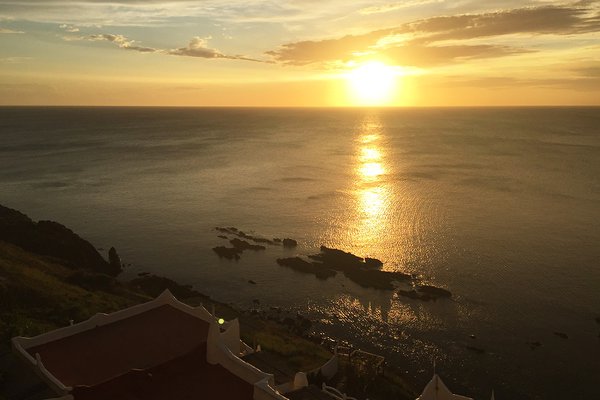 The view of the Atlantic Ocean at sunset.