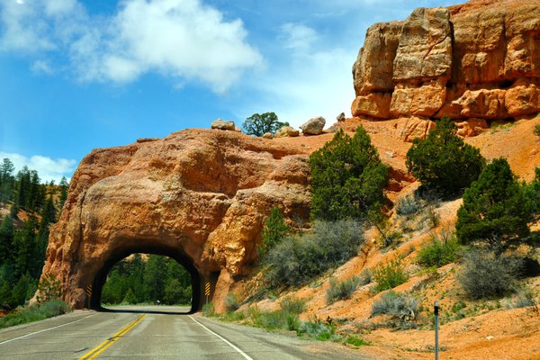 A red rock arch near Bryce Canyon along Utah scenic byway 12