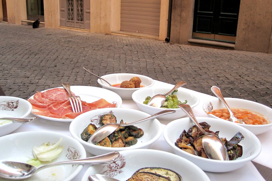 Even the cat is eyeing the antipasti at Orso 80 in Rome. Photo: Deborah Schoeneman