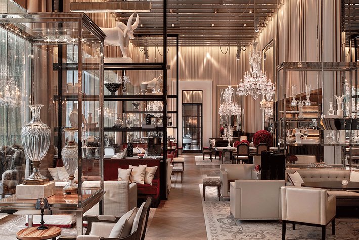 Grand salon at the Baccarat Hotel in New York.
