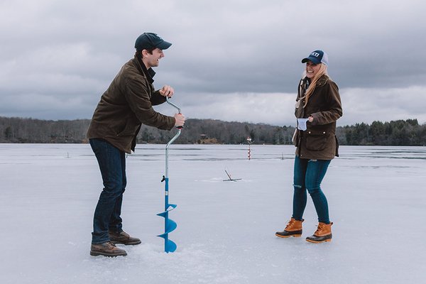 Ice fishing on Sand Pond in Sullivan County, New York.