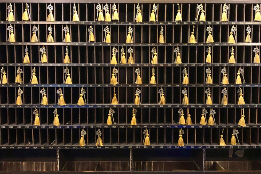 A rack of hotel keys.
